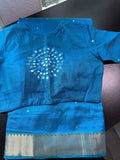 Mangalagiri Pattu Saree with Mirror Work & Embroidered Blouse -Blue Circle
