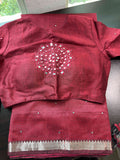 Mangalagiri Pattu Saree with Mirror Work & Embroidered Blouse - Maroon