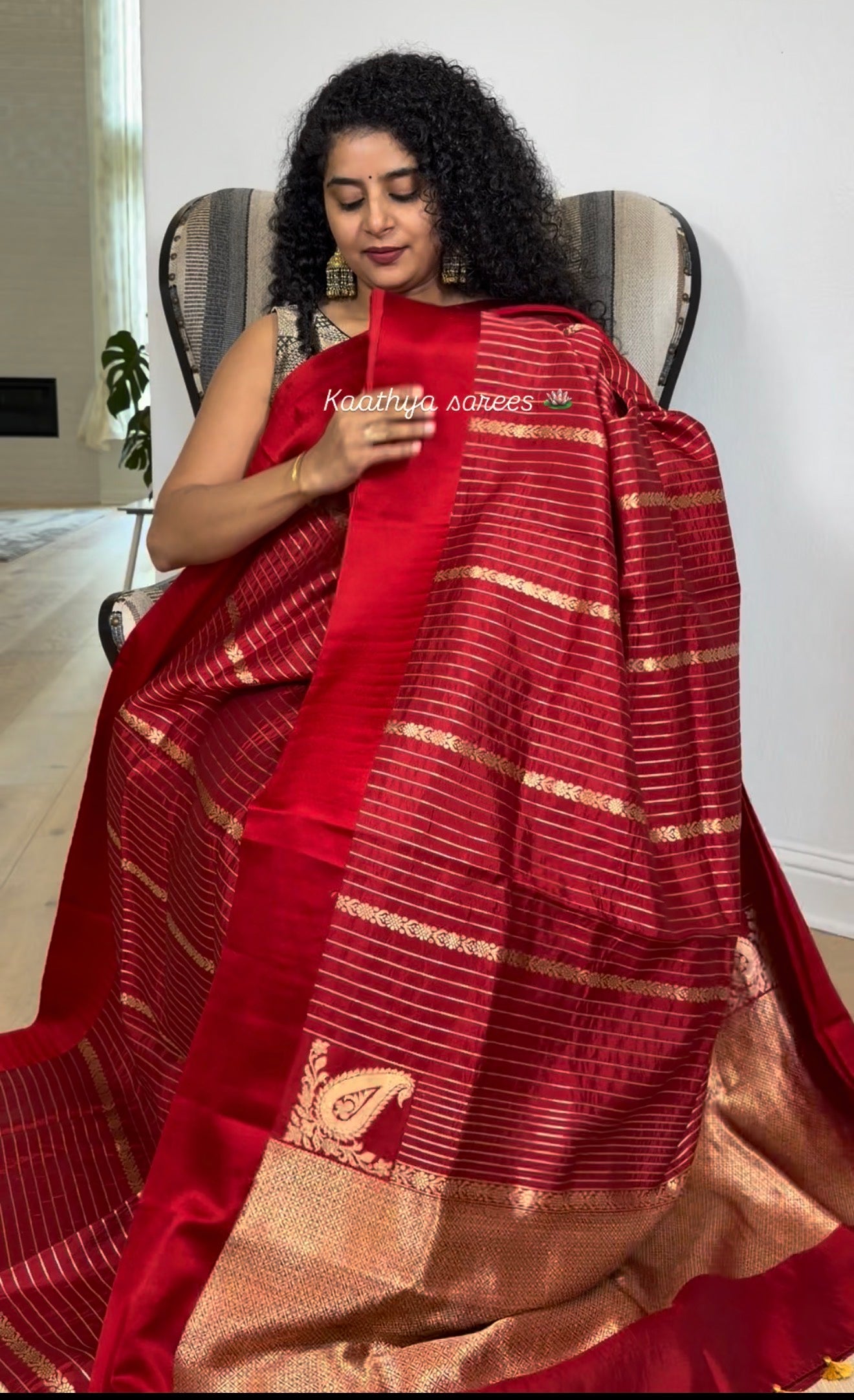 Red Striped Benares Saree