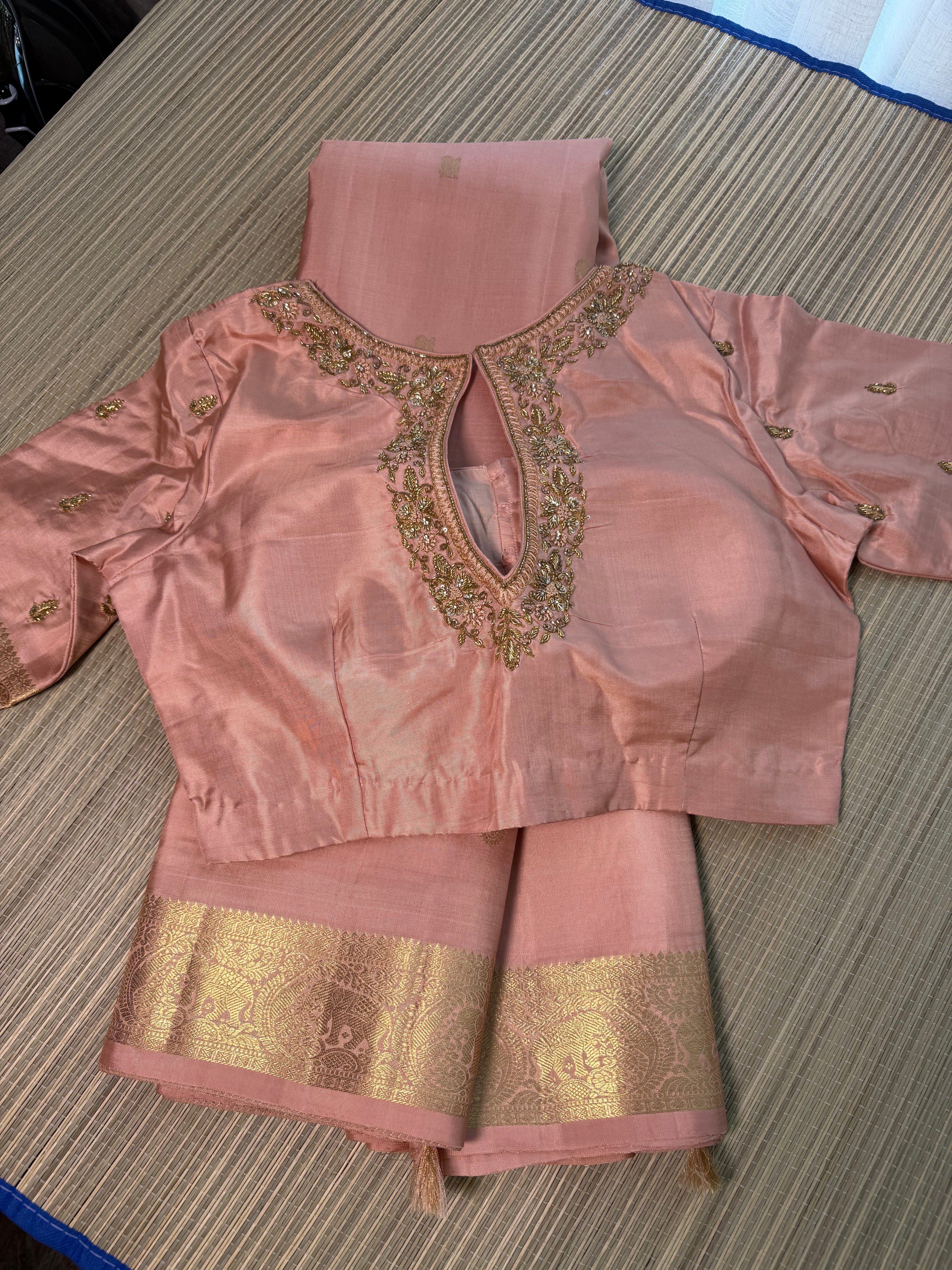 Kanchipattu Saree with Hand-Embroidered Blouse