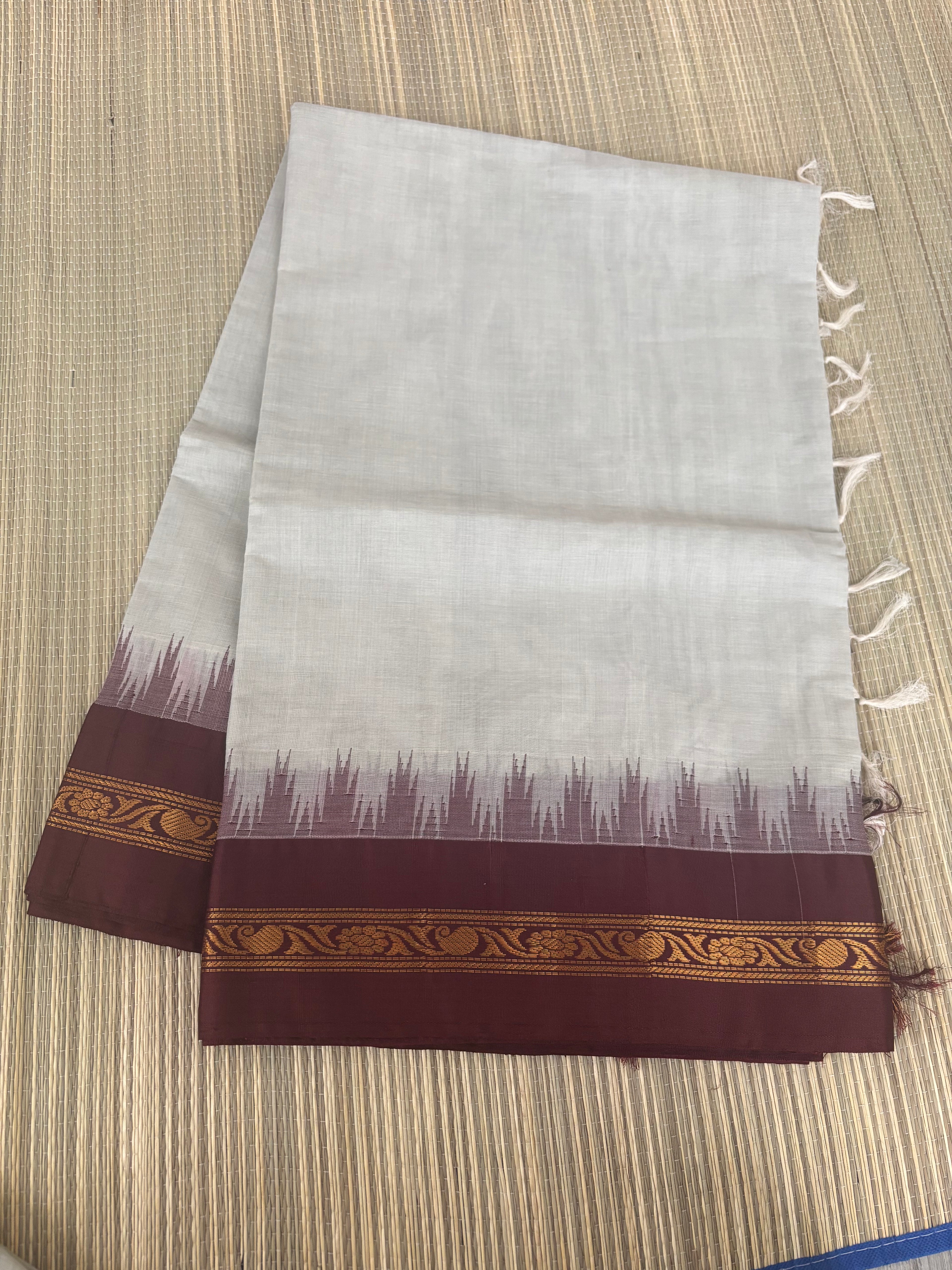 Grey and Brown Ponduru Khadi Saree