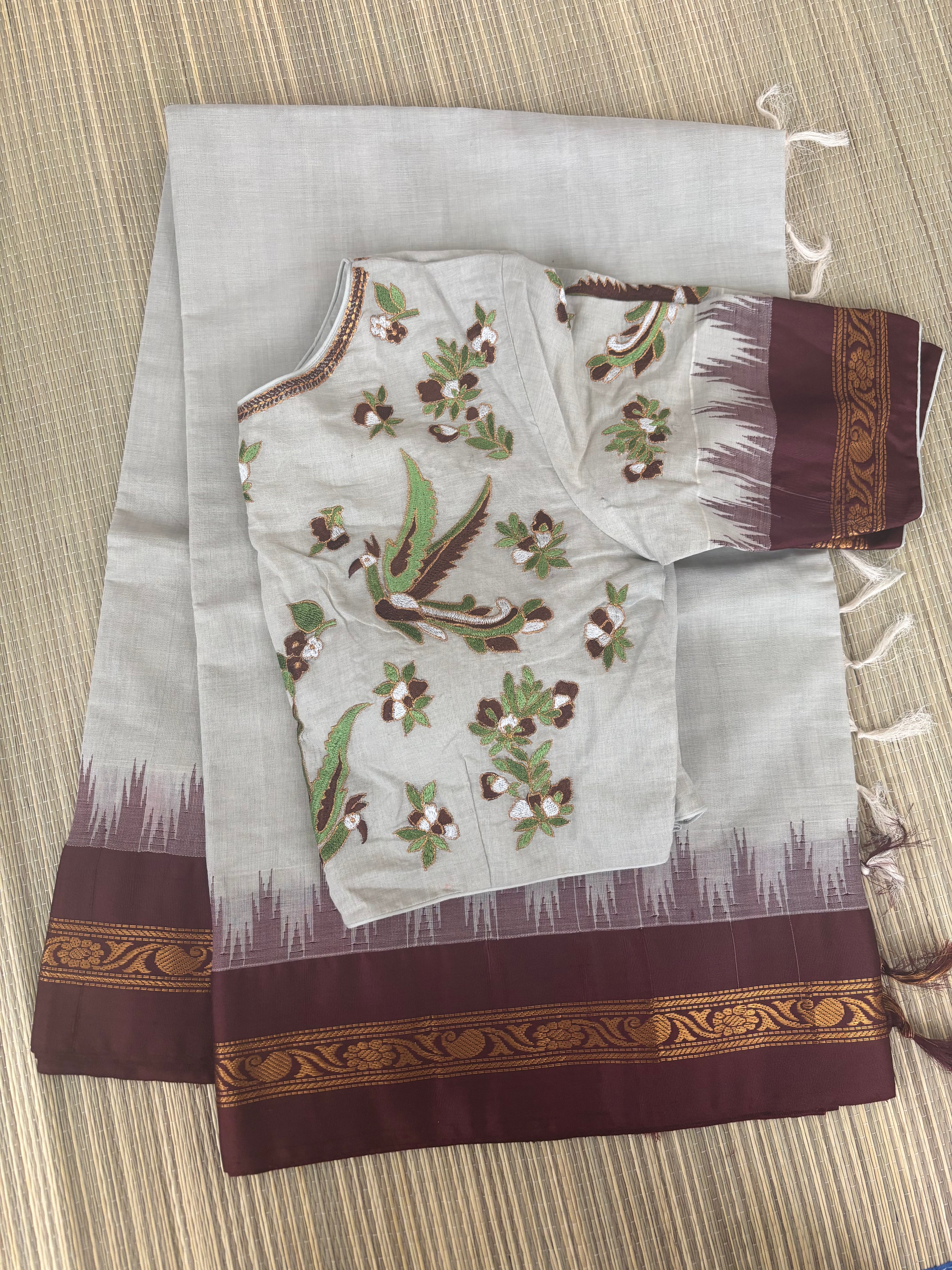 Grey and Brown Ponduru Khadi Saree