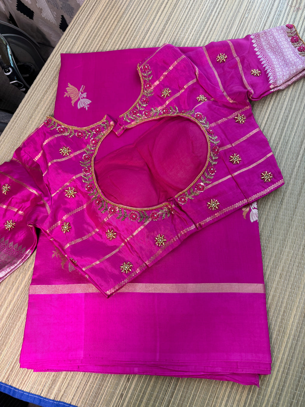 Hot Pink Benarasi Saree with Floral Motifs