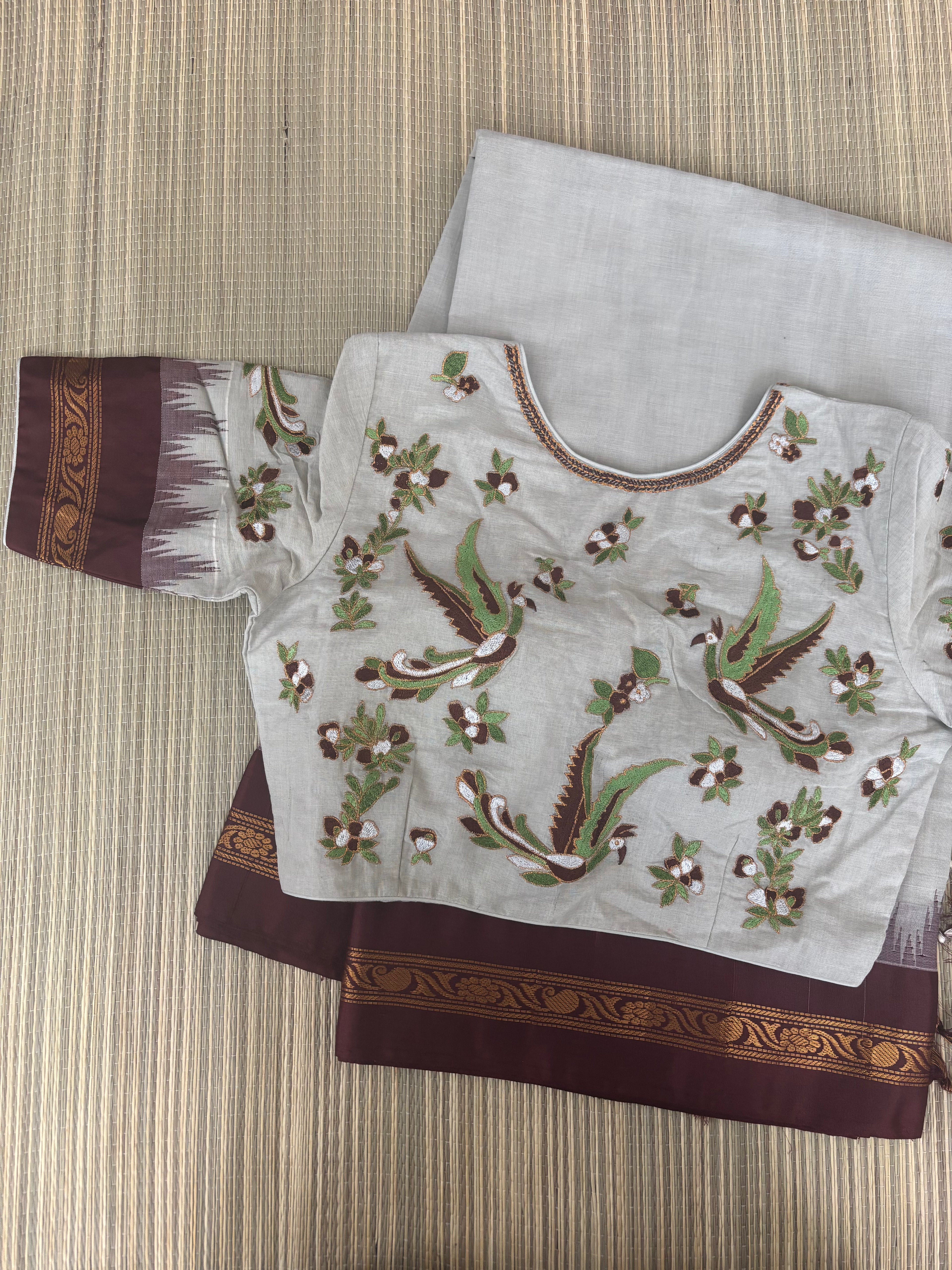 Grey and Brown Ponduru Khadi Saree