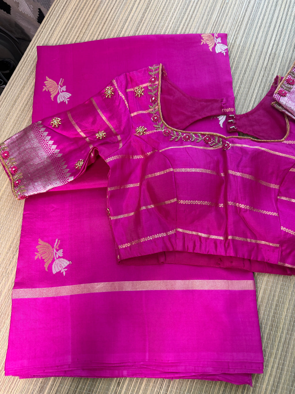 Hot Pink Benarasi Saree with Floral Motifs