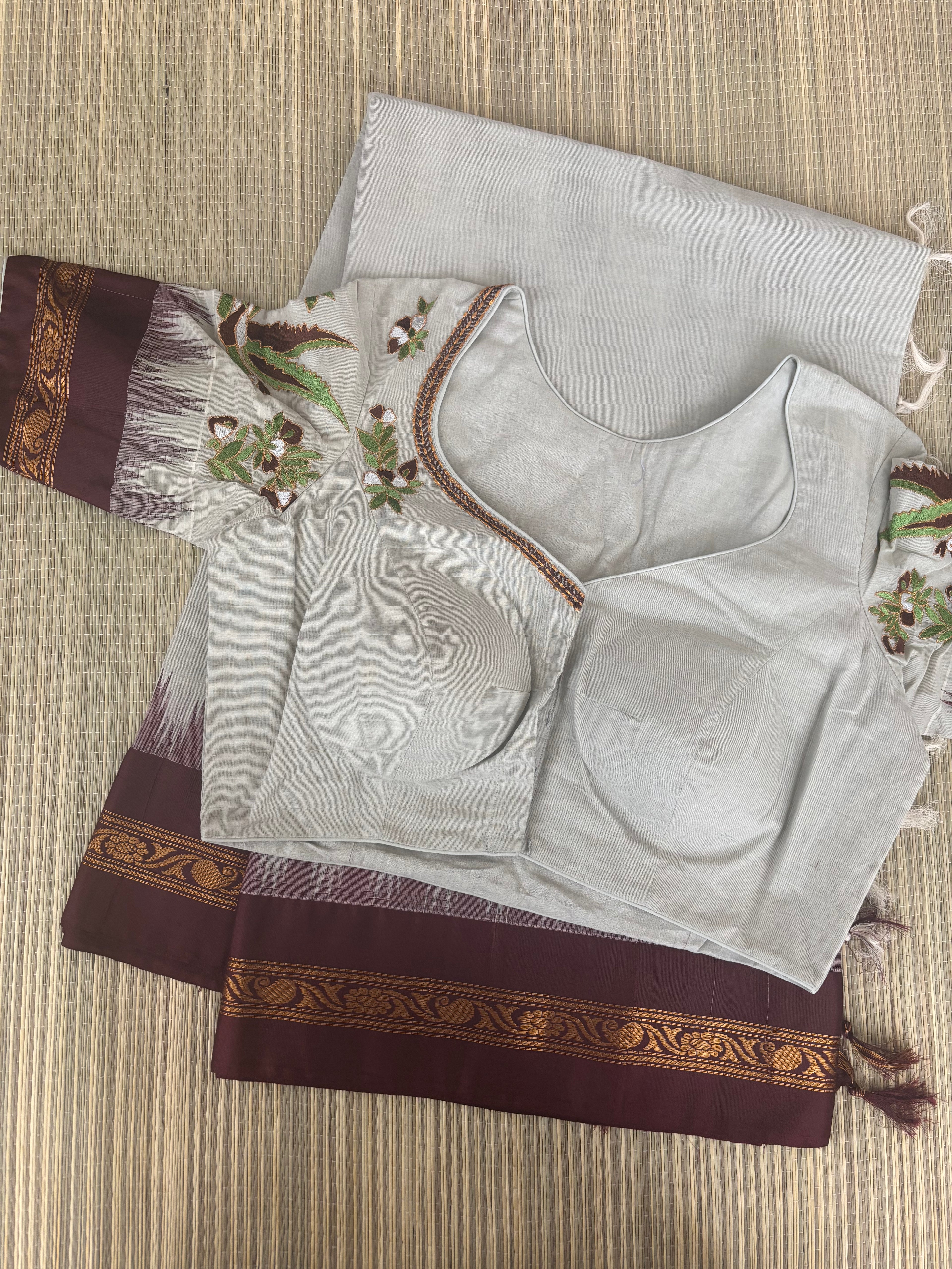 Grey and Brown Ponduru Khadi Saree