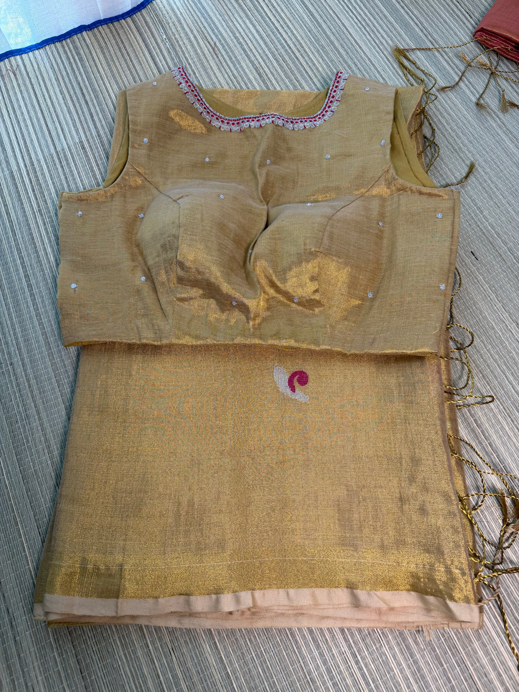Tissue Jamdani Saree with Allover Motifs- Gold