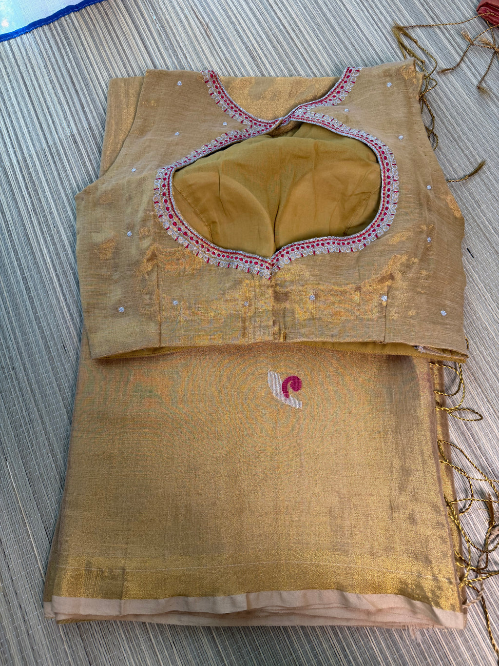 Tissue Jamdani Saree with Allover Motifs- Gold