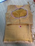 Tissue Jamdani Saree with Allover Motifs- Gold
