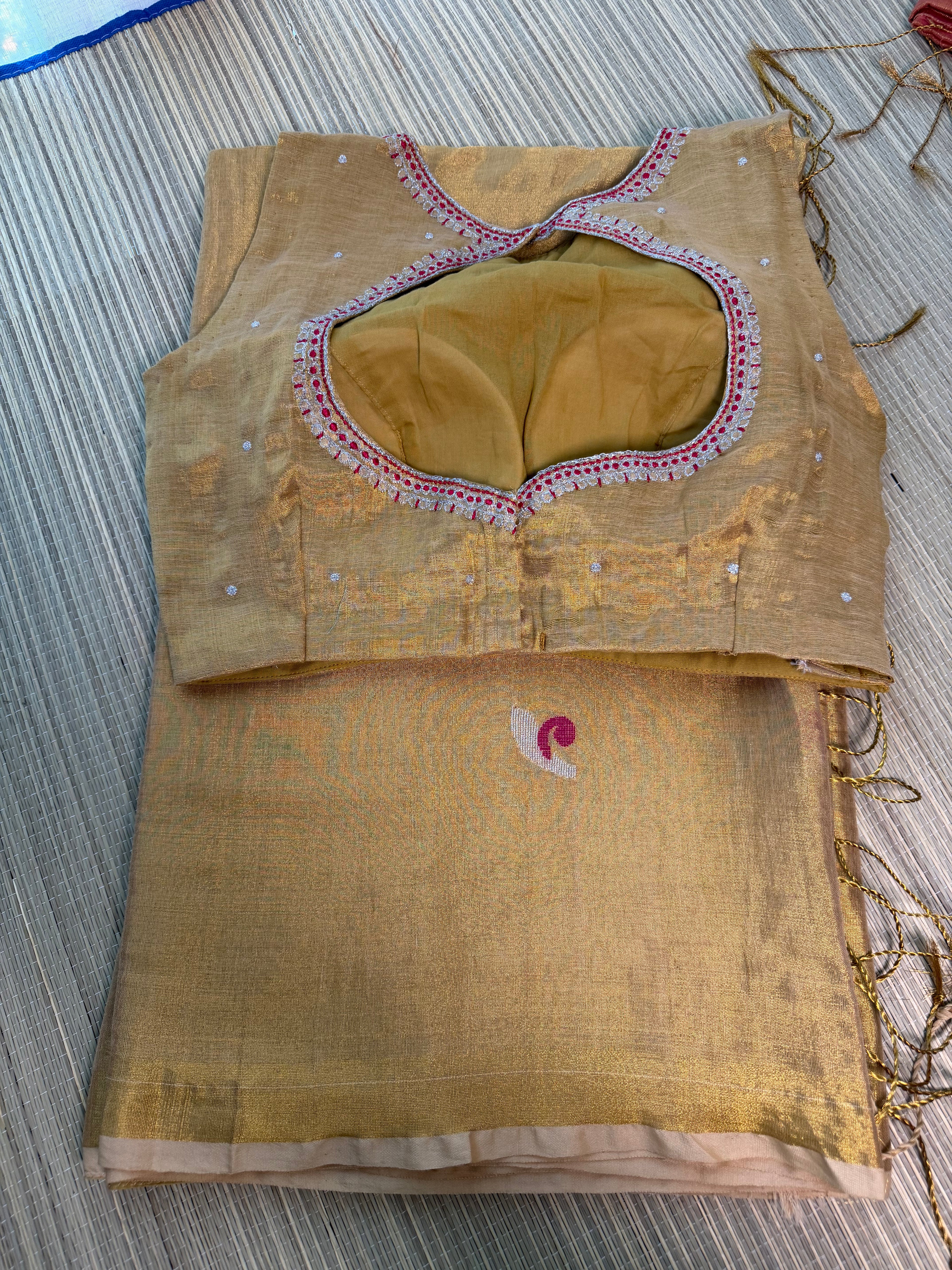 Tissue Jamdani Saree with Allover Motifs- Gold