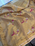 Tissue Jamdani Saree with Allover Motifs- Gold