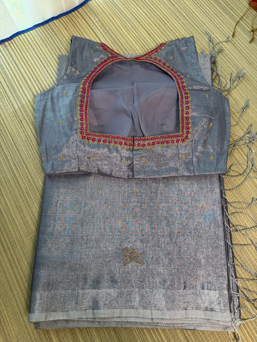 Tissue Jamdani Saree with Allover Motifs- Grey