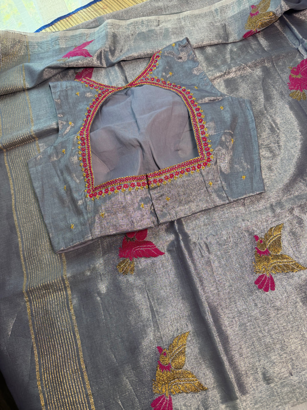 Tissue Jamdani Saree with Allover Motifs- Grey