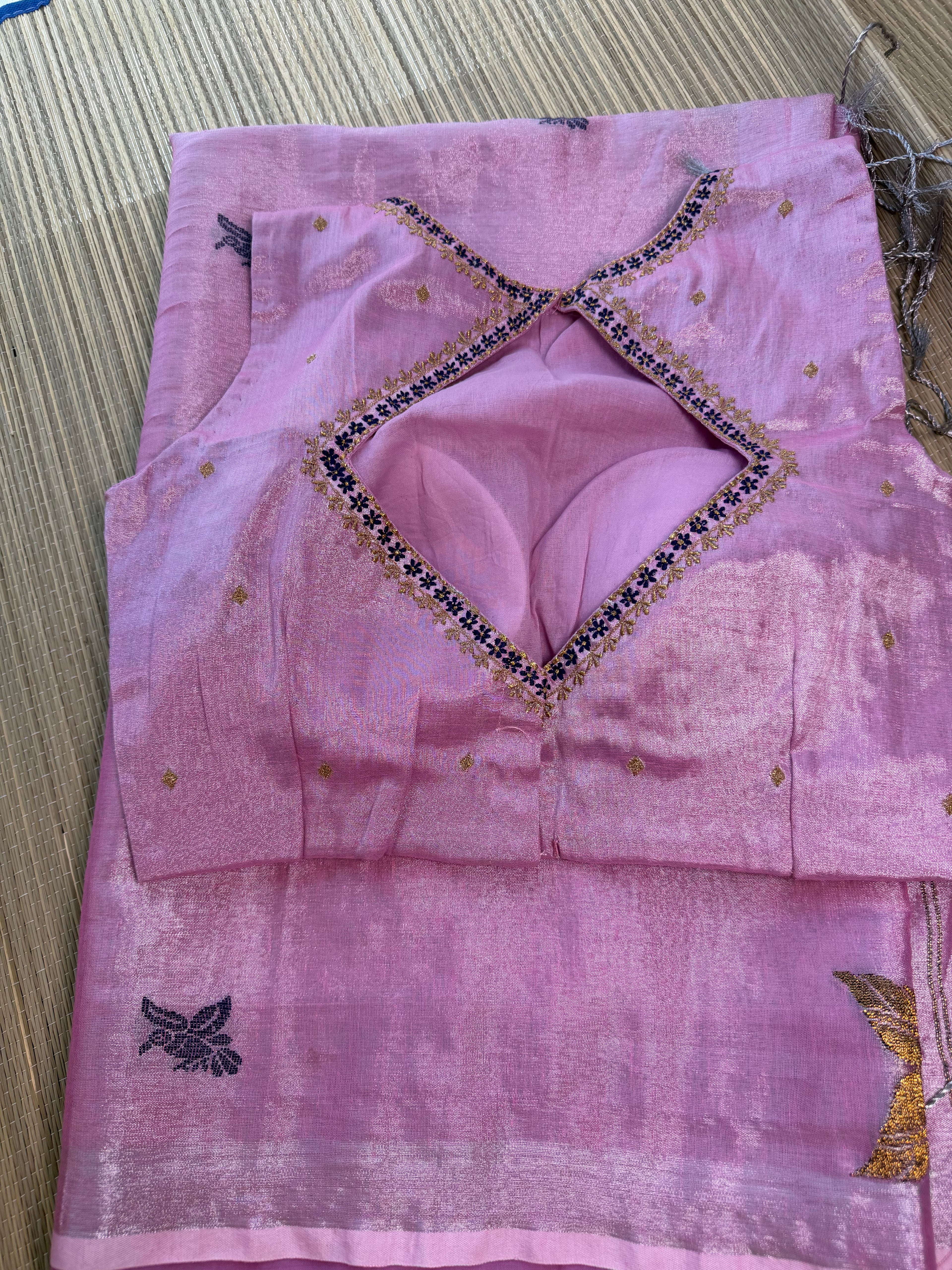 Tissue Jamdani Saree with Allover Motifs- Pink 1