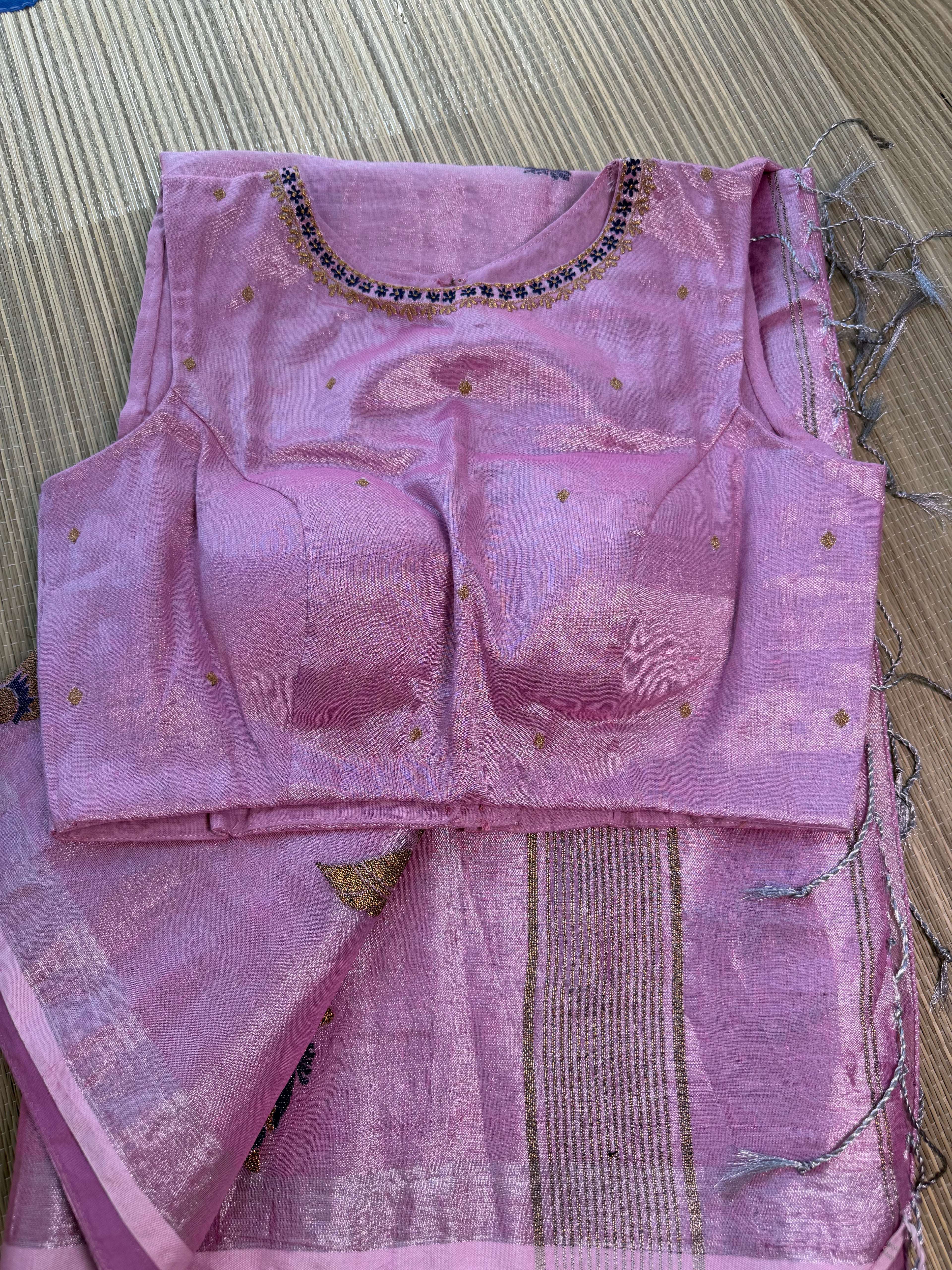 Tissue Jamdani Saree with Allover Motifs- Pink 1