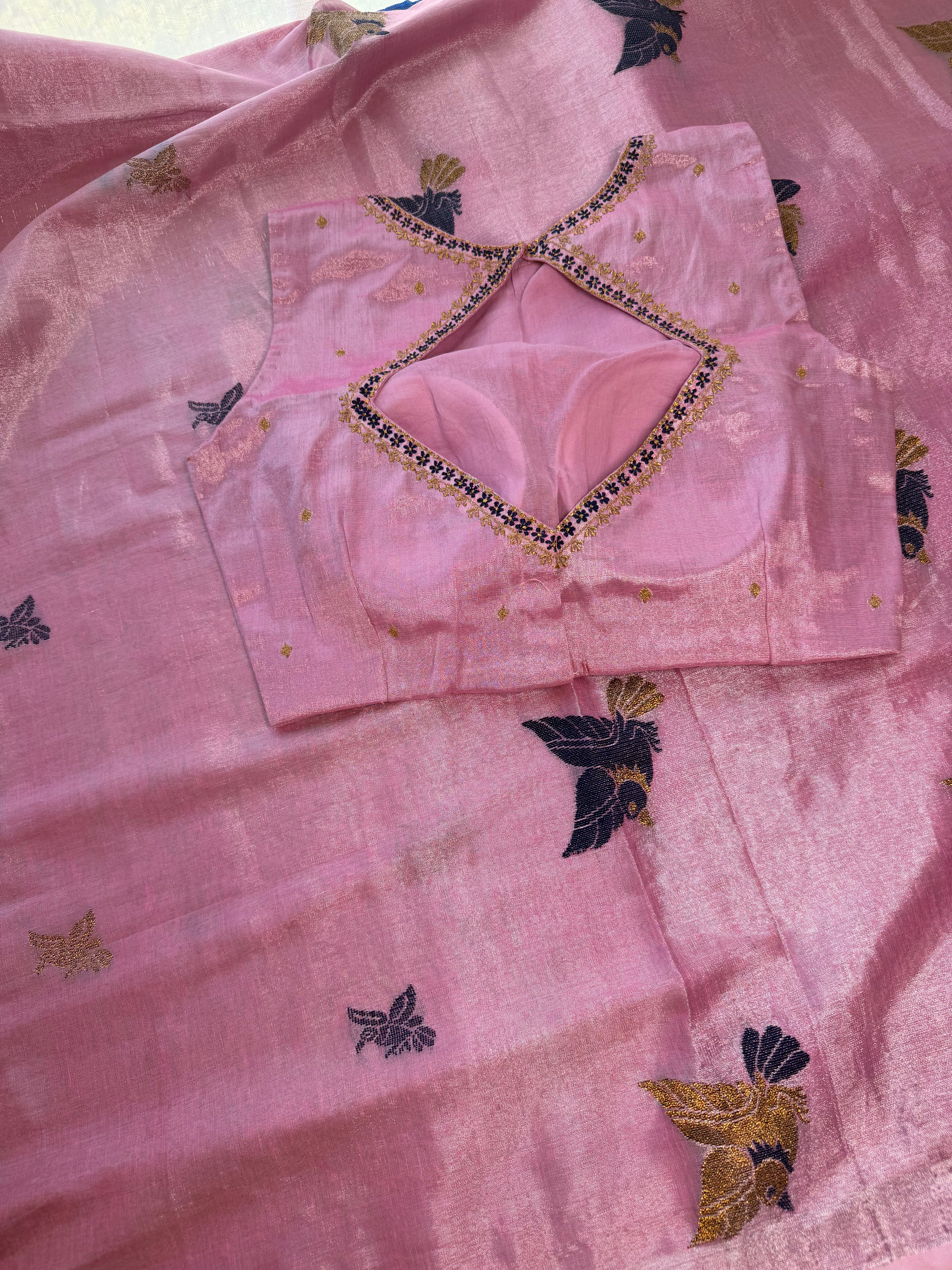 Tissue Jamdani Saree with Allover Motifs- Pink 1