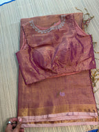 Tissue Jamdani Saree with Allover Motifs- Rose gold