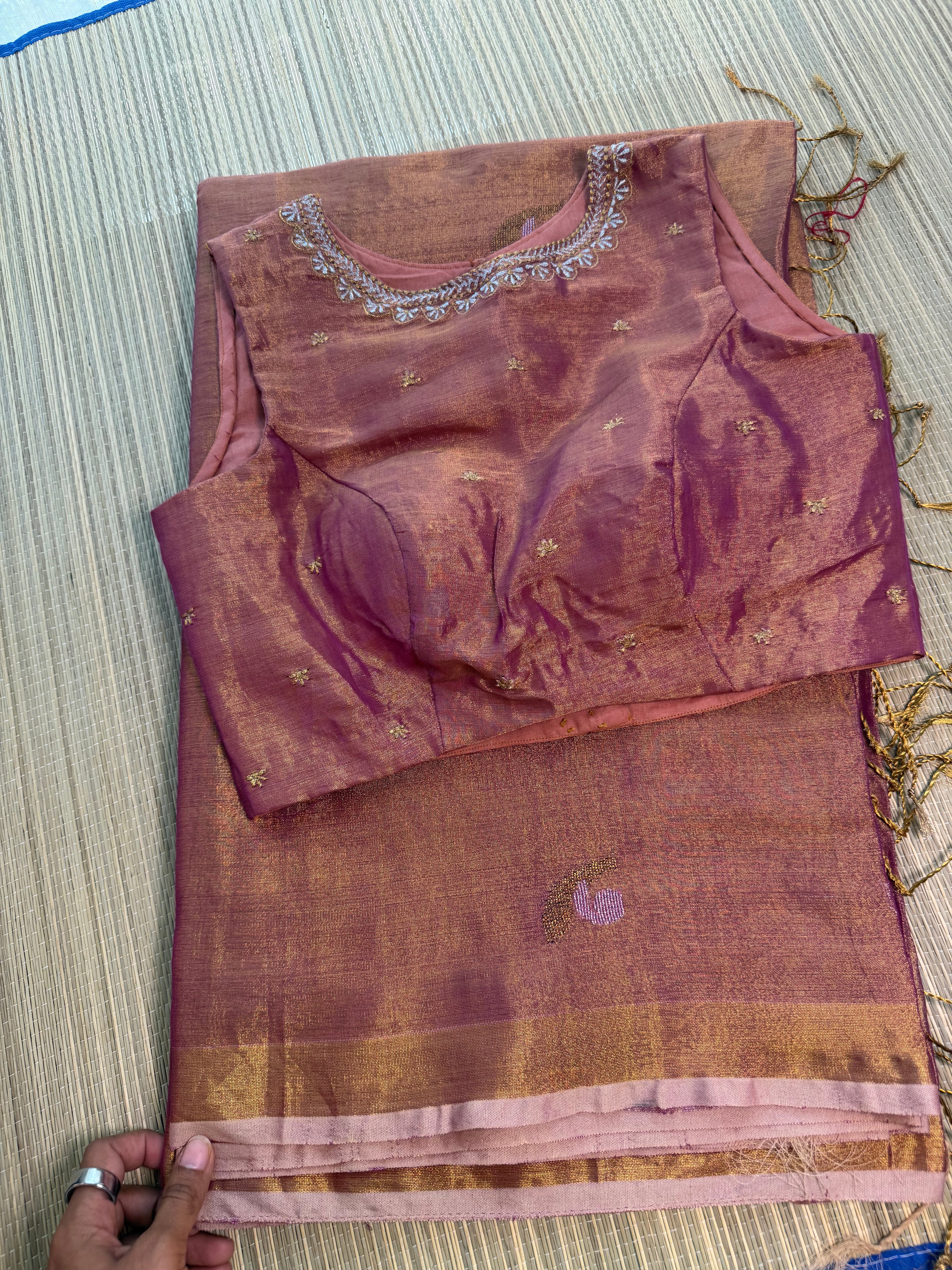 Tissue Jamdani Saree with Allover Motifs- Rose gold