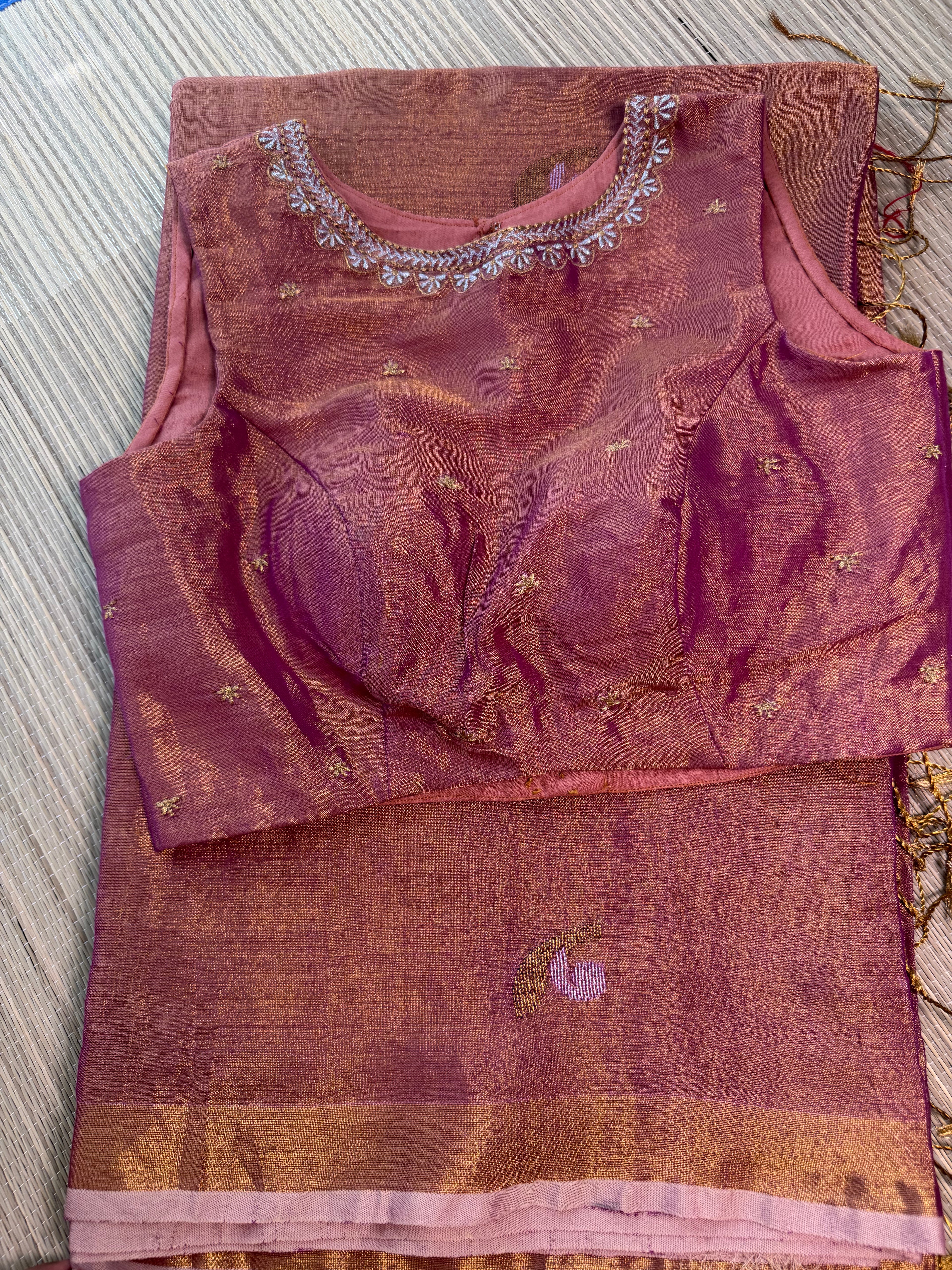 Tissue Jamdani Saree with Allover Motifs- Rose gold