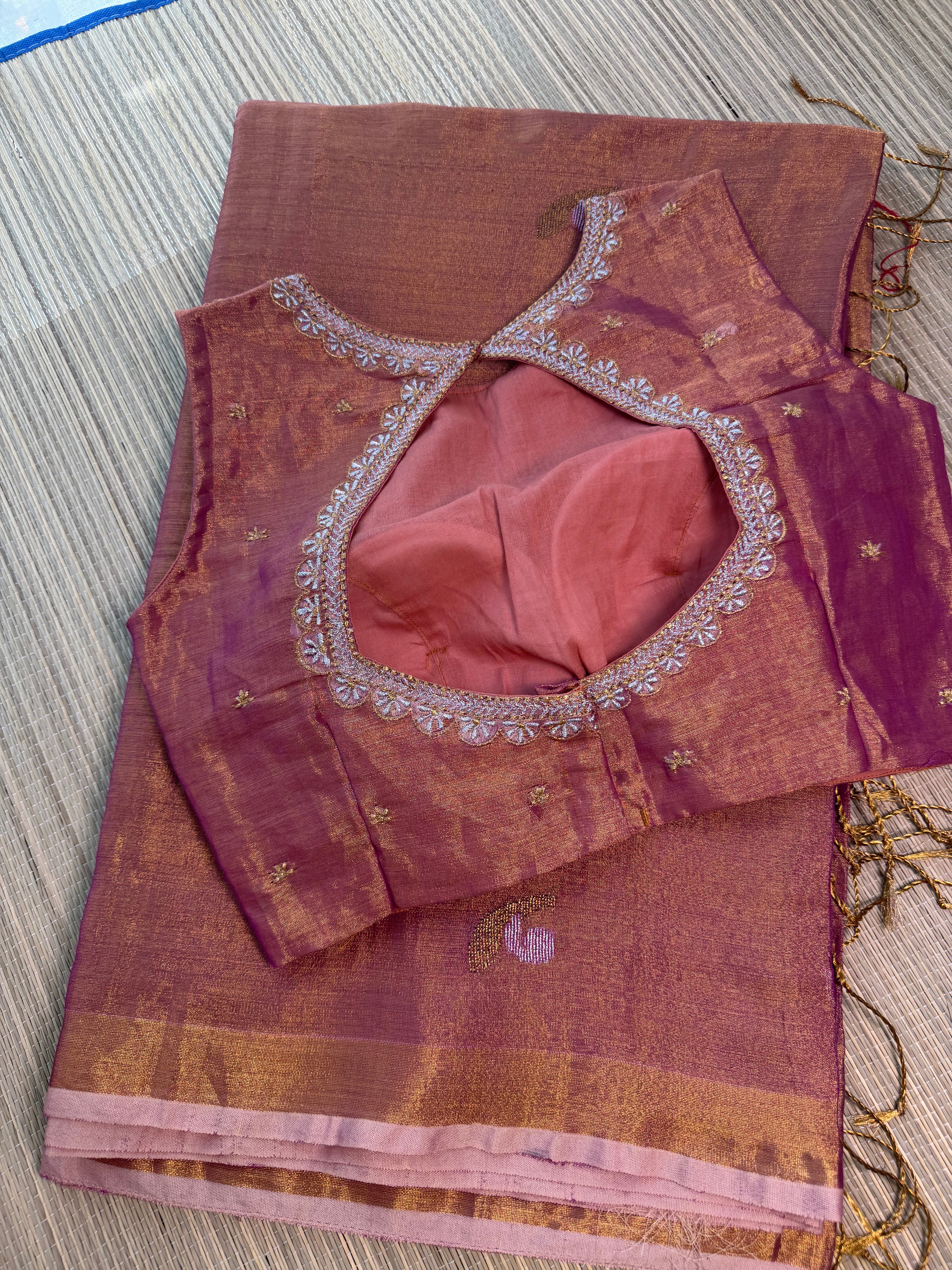 Tissue Jamdani Saree with Allover Motifs- Rose gold