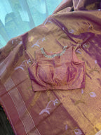Tissue Jamdani Saree with Allover Motifs- Rose gold