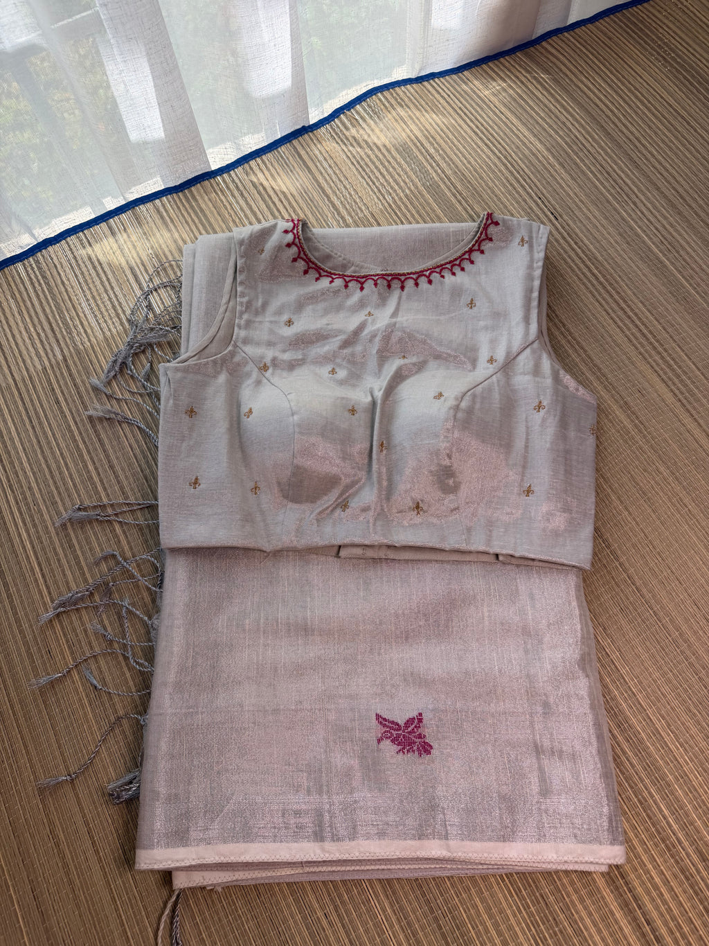 Tissue Jamdani Saree with Allover Motifs- White