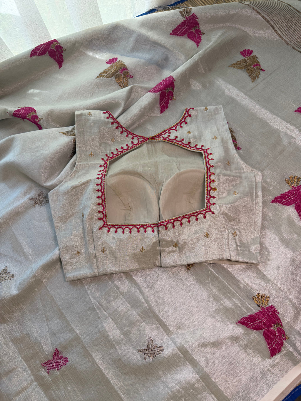 Tissue Jamdani Saree with Allover Motifs- White