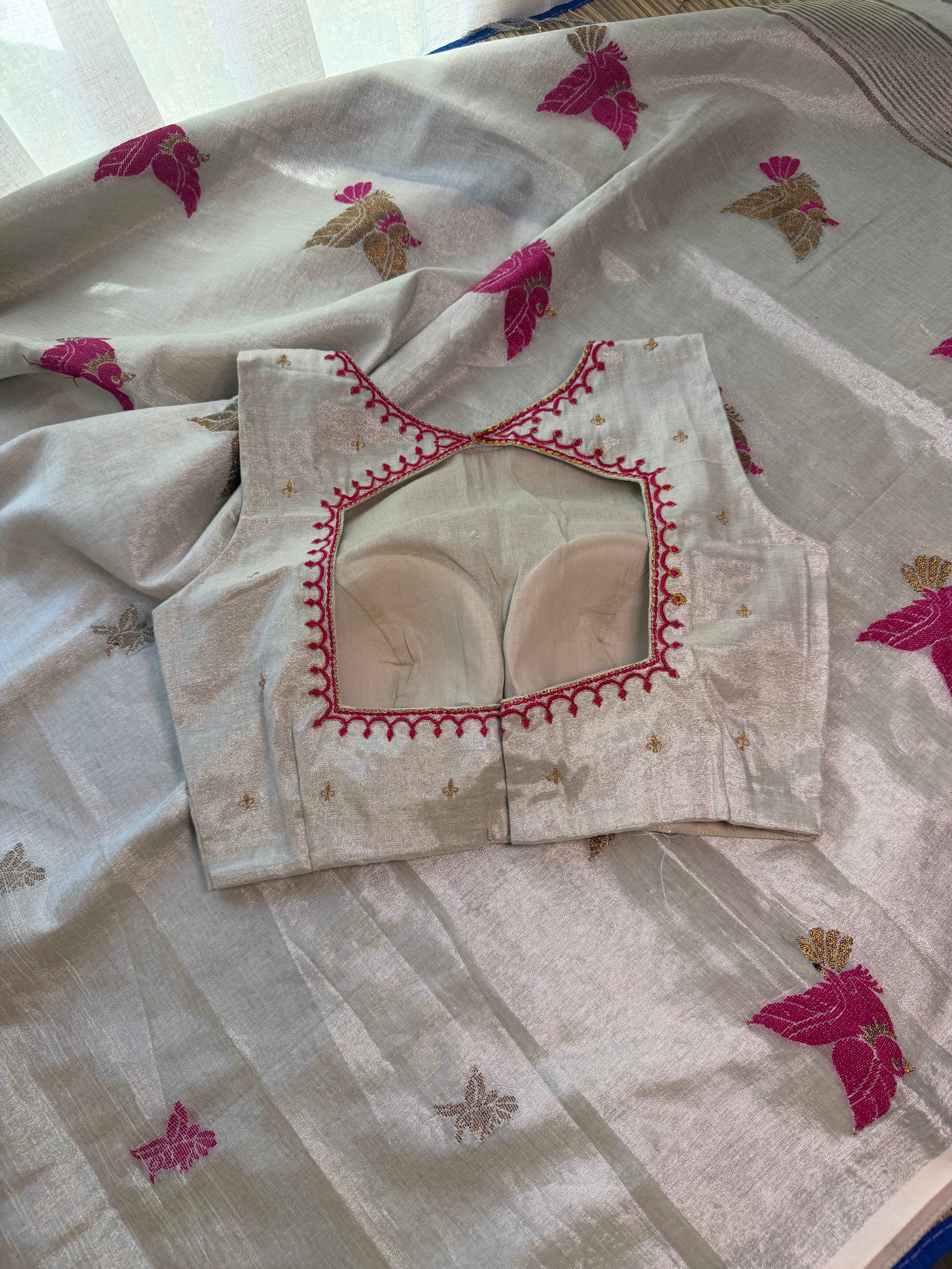 Tissue Jamdani Saree with Allover Motifs- White