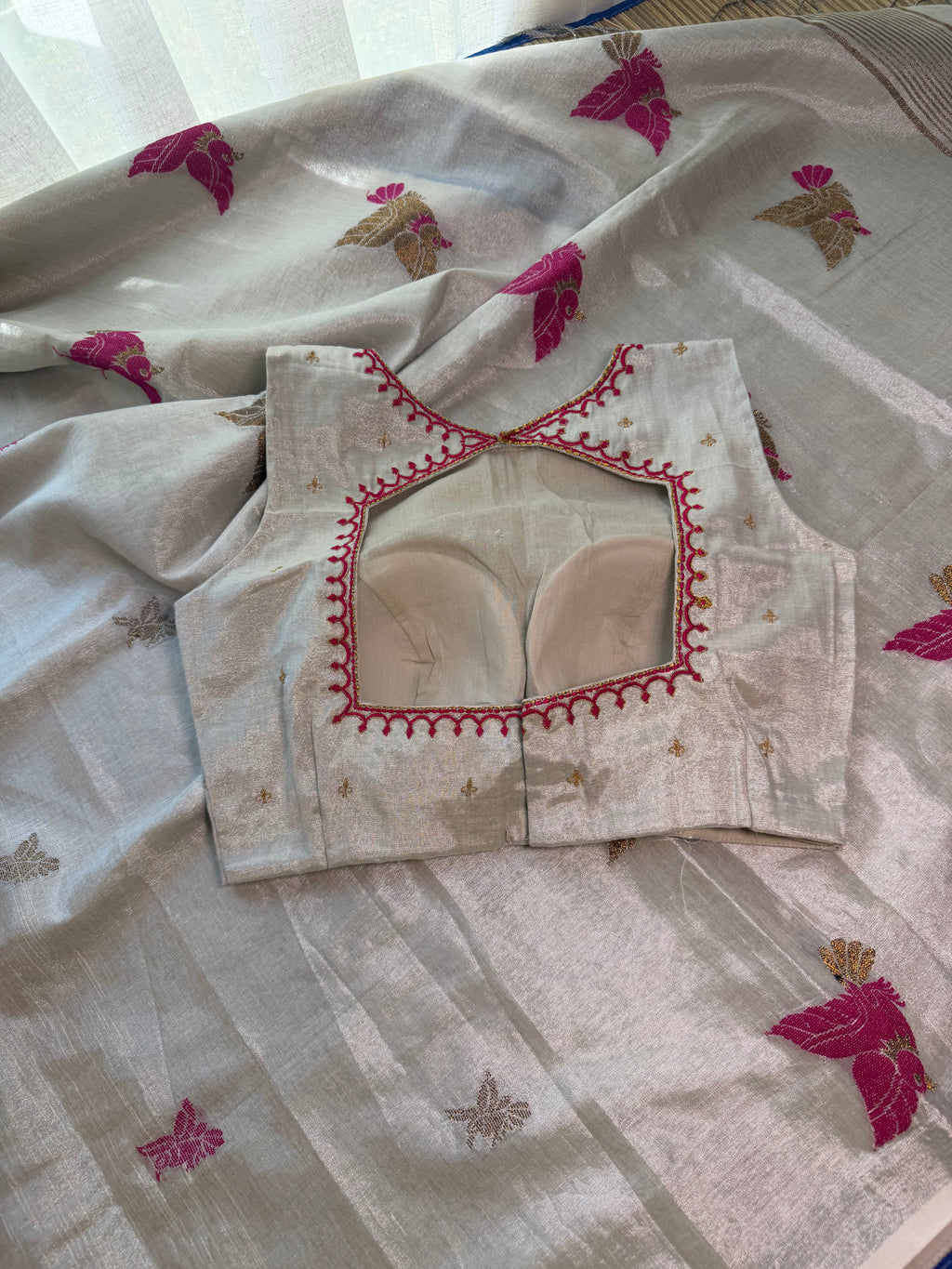 Tissue Jamdani Saree with Allover Motifs- White
