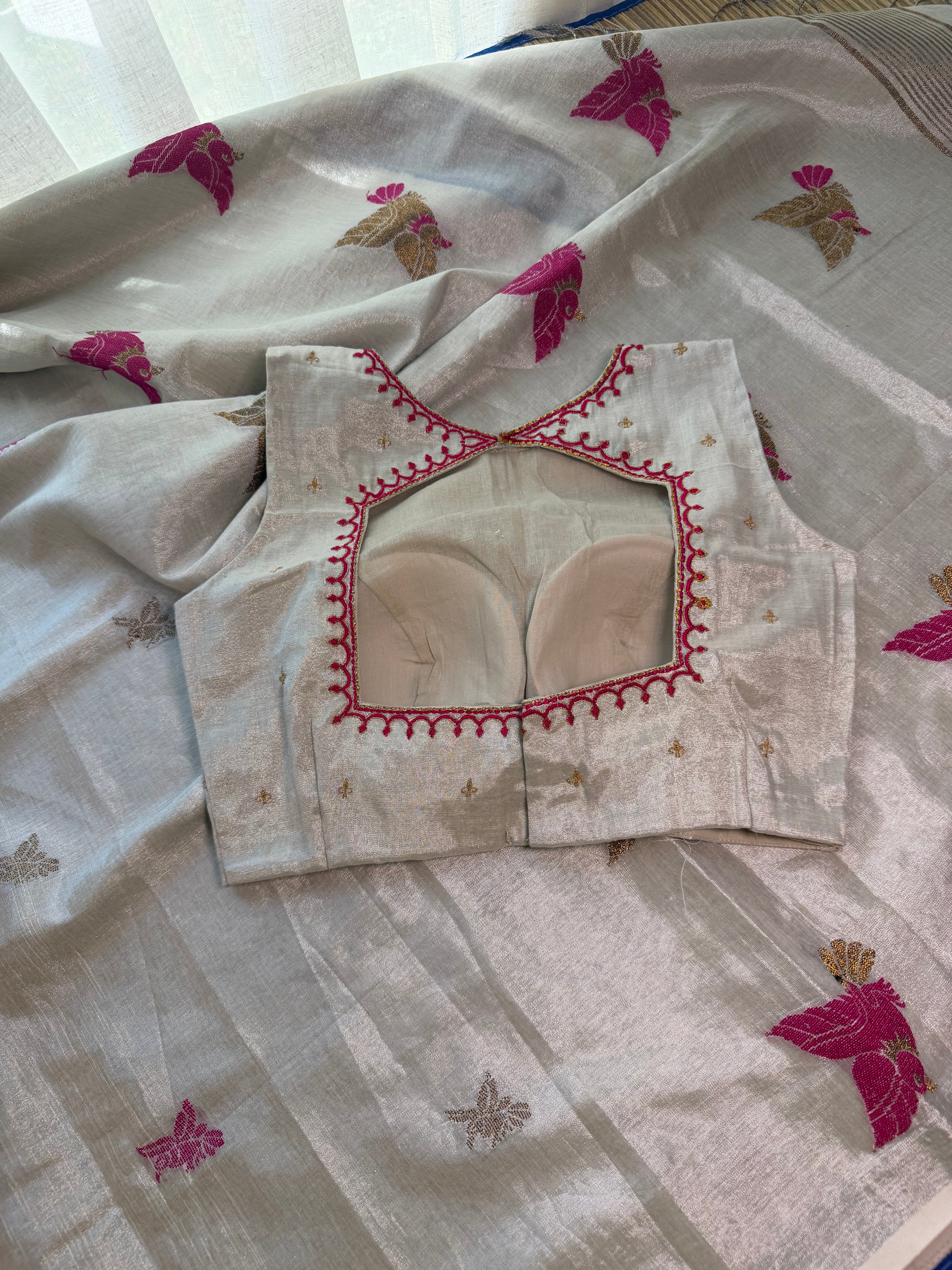 Tissue Jamdani Saree with Allover Motifs- White