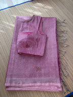 Tissue Jamdani Saree with Allover Motifs- Dark Pink