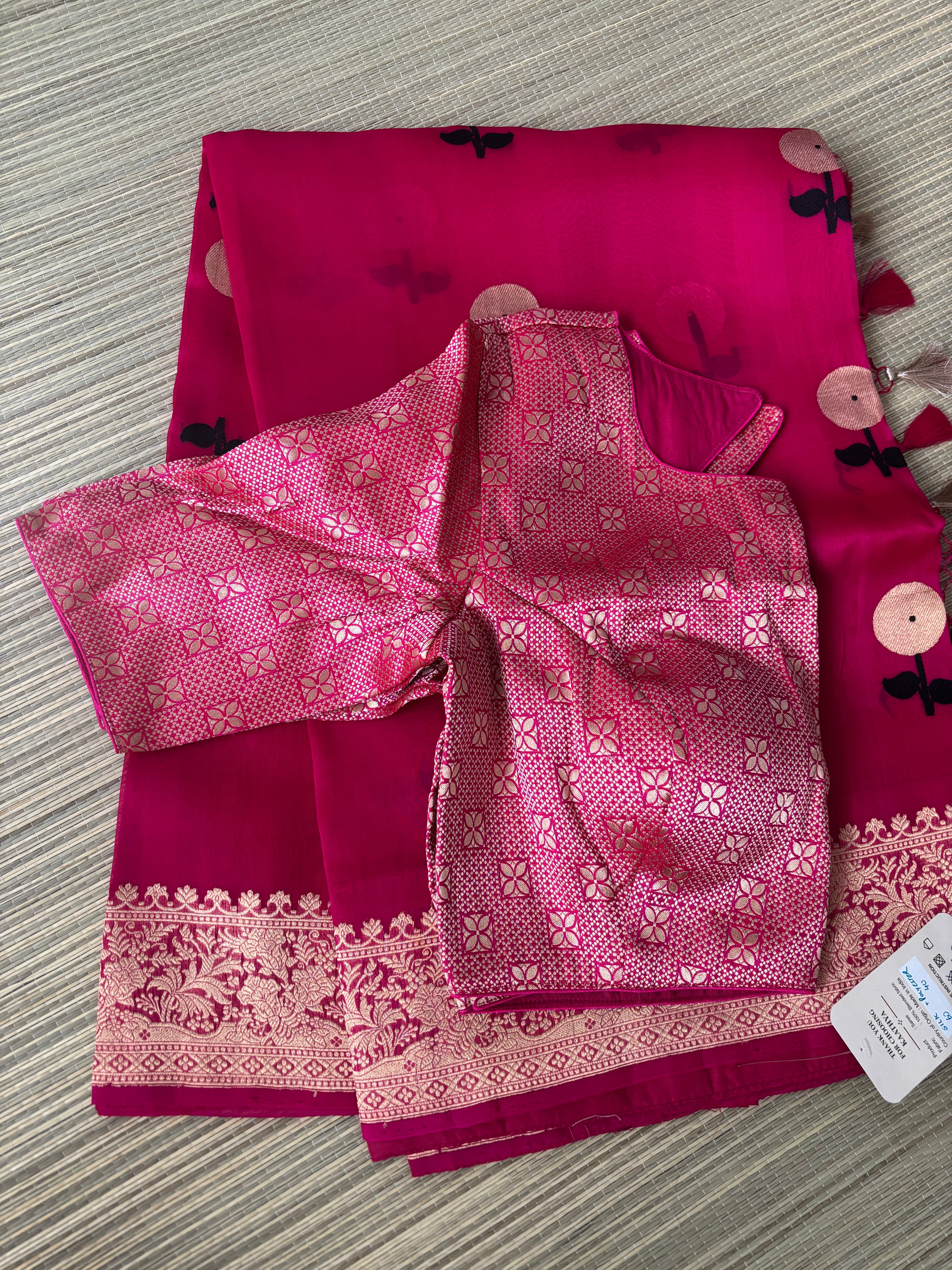 Pink Benaras Kora Silk Saree with Brocade Blouse