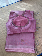 Tissue Jamdani Saree with Allover Motifs- Dark Pink