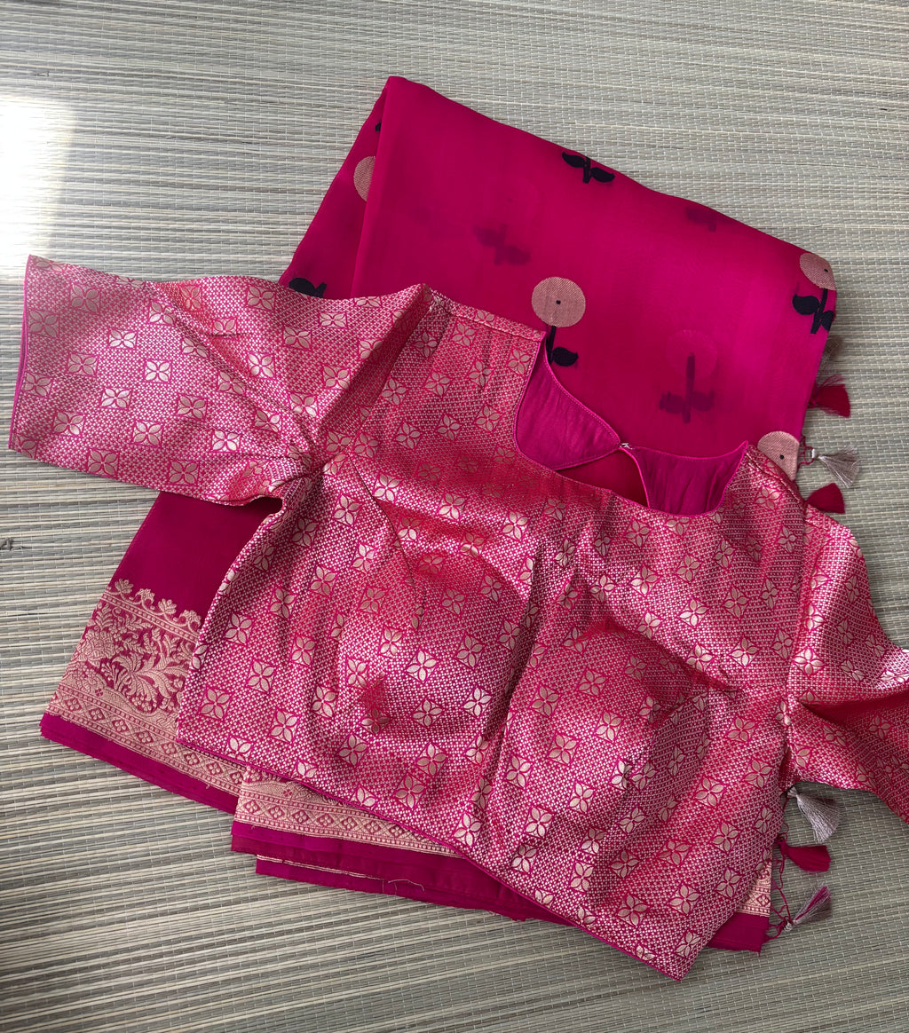 Pink Benaras Kora Silk Saree with Brocade Blouse
