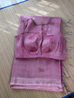 Tissue Jamdani Saree with Allover Motifs- Dark Pink