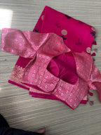 Pink Benaras Kora Silk Saree with Brocade Blouse