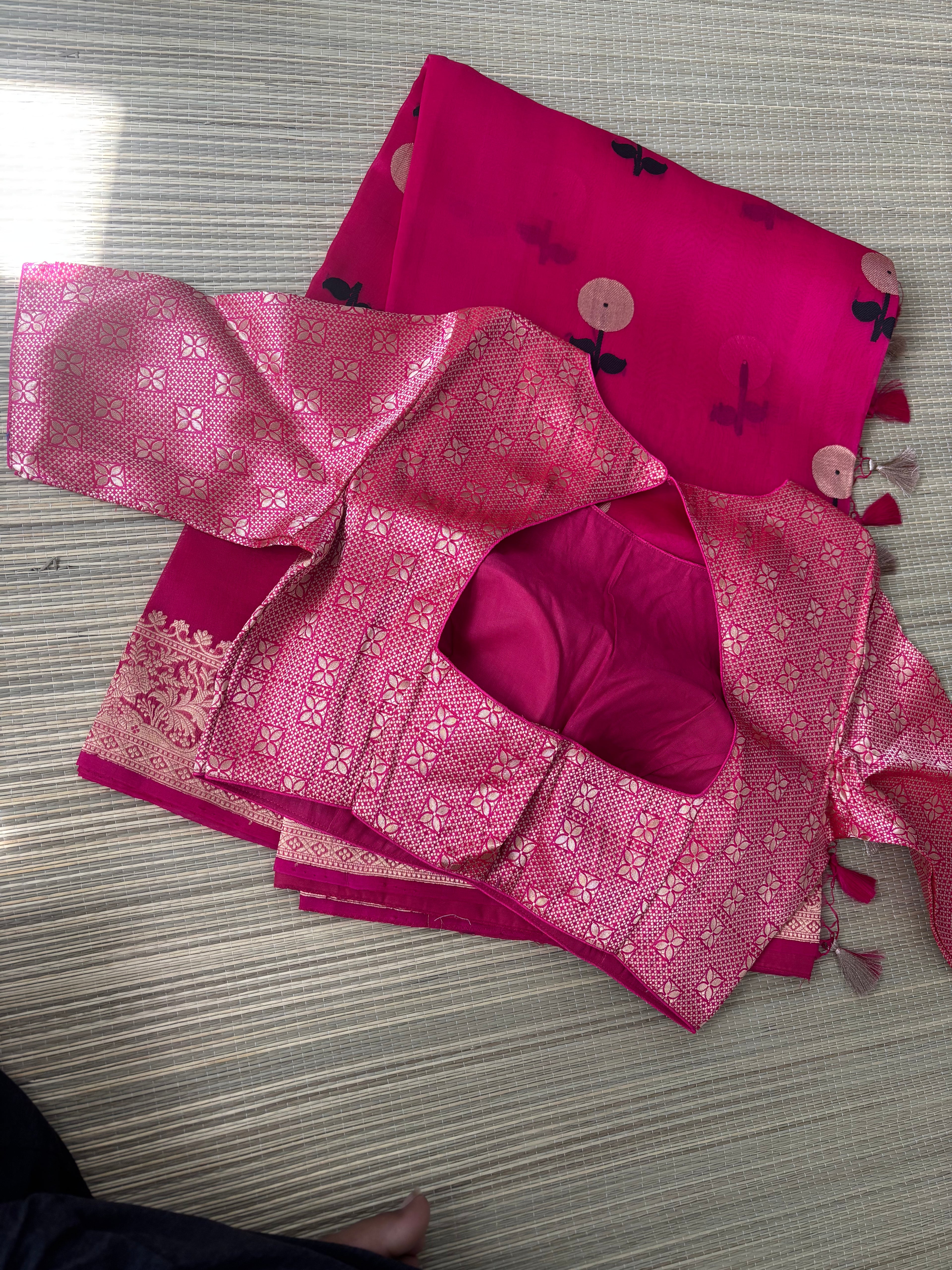 Pink Benaras Kora Silk Saree with Brocade Blouse