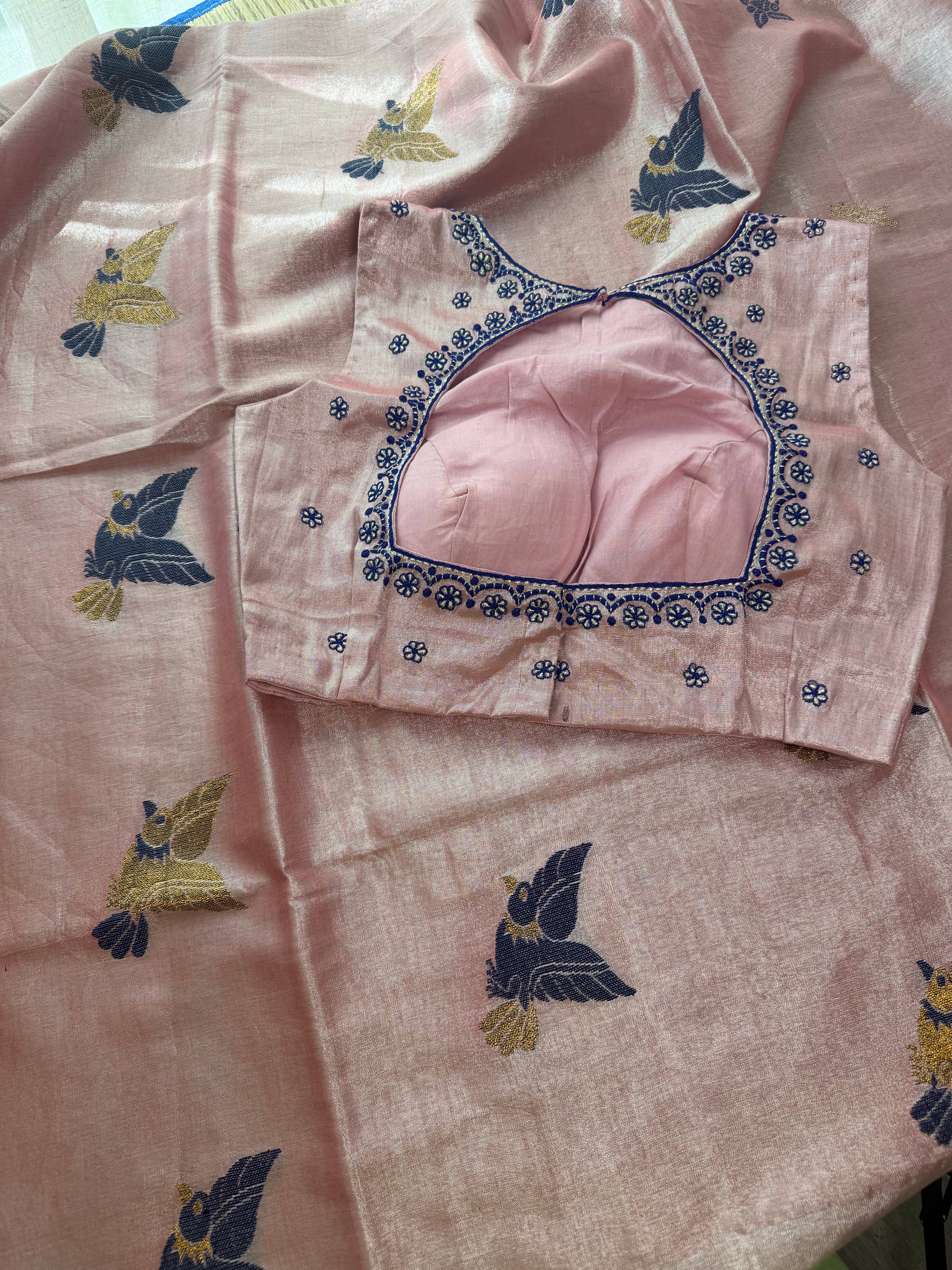 Tissue Jamdani Saree with Allover Motifs- Pink 2