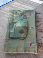 Tissue Jamdani Saree with Allover Motifs- Green