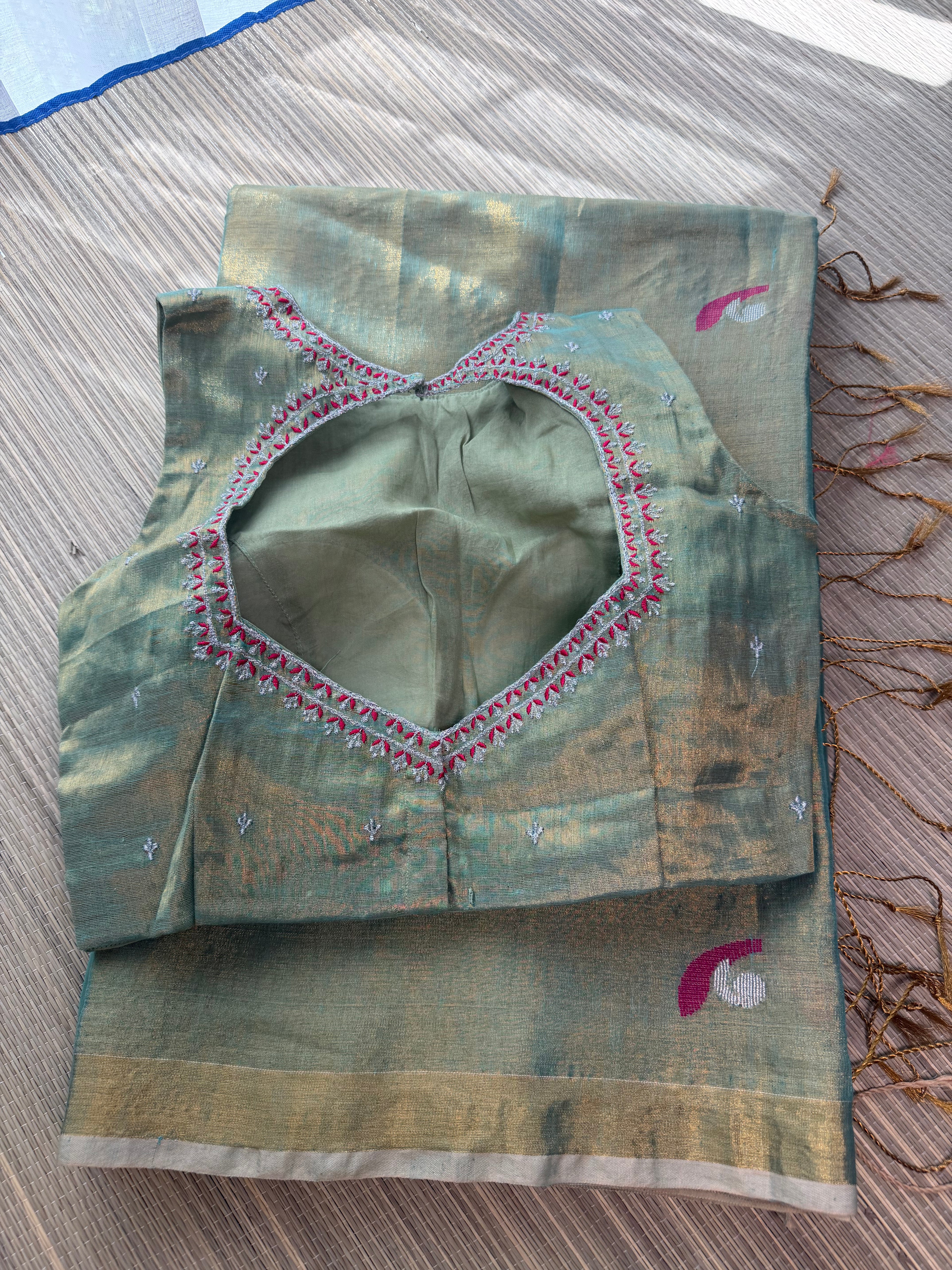Tissue Jamdani Saree with Allover Motifs- Green