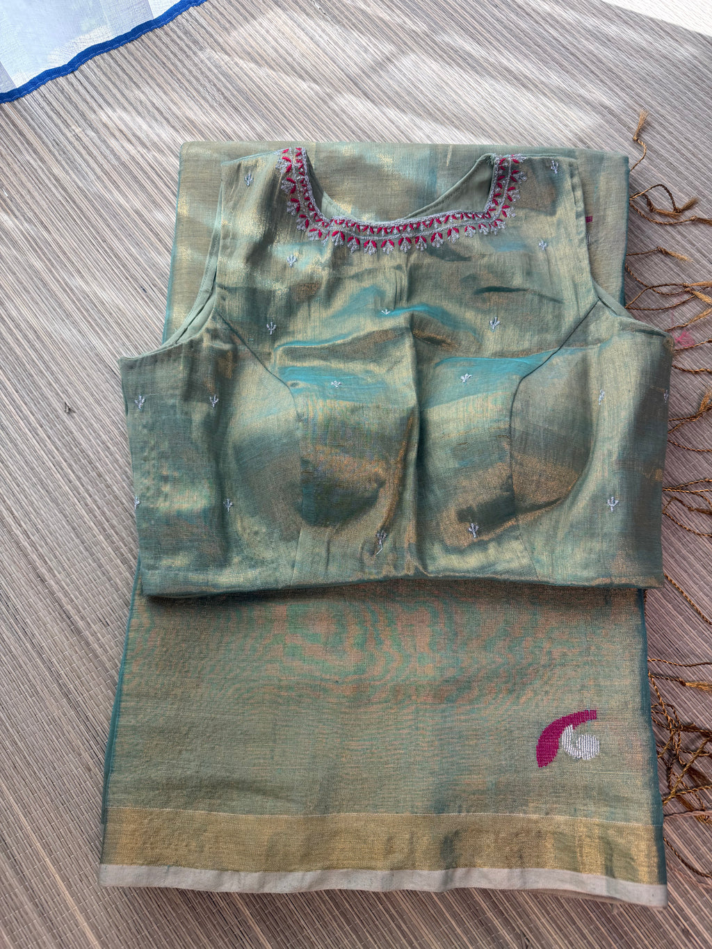 Tissue Jamdani Saree with Allover Motifs- Green