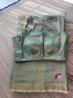 Tissue Jamdani Saree with Allover Motifs- Green