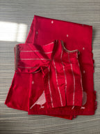 Red Benaras Silk Saree with Sparrow Motifs & Designer Blouse