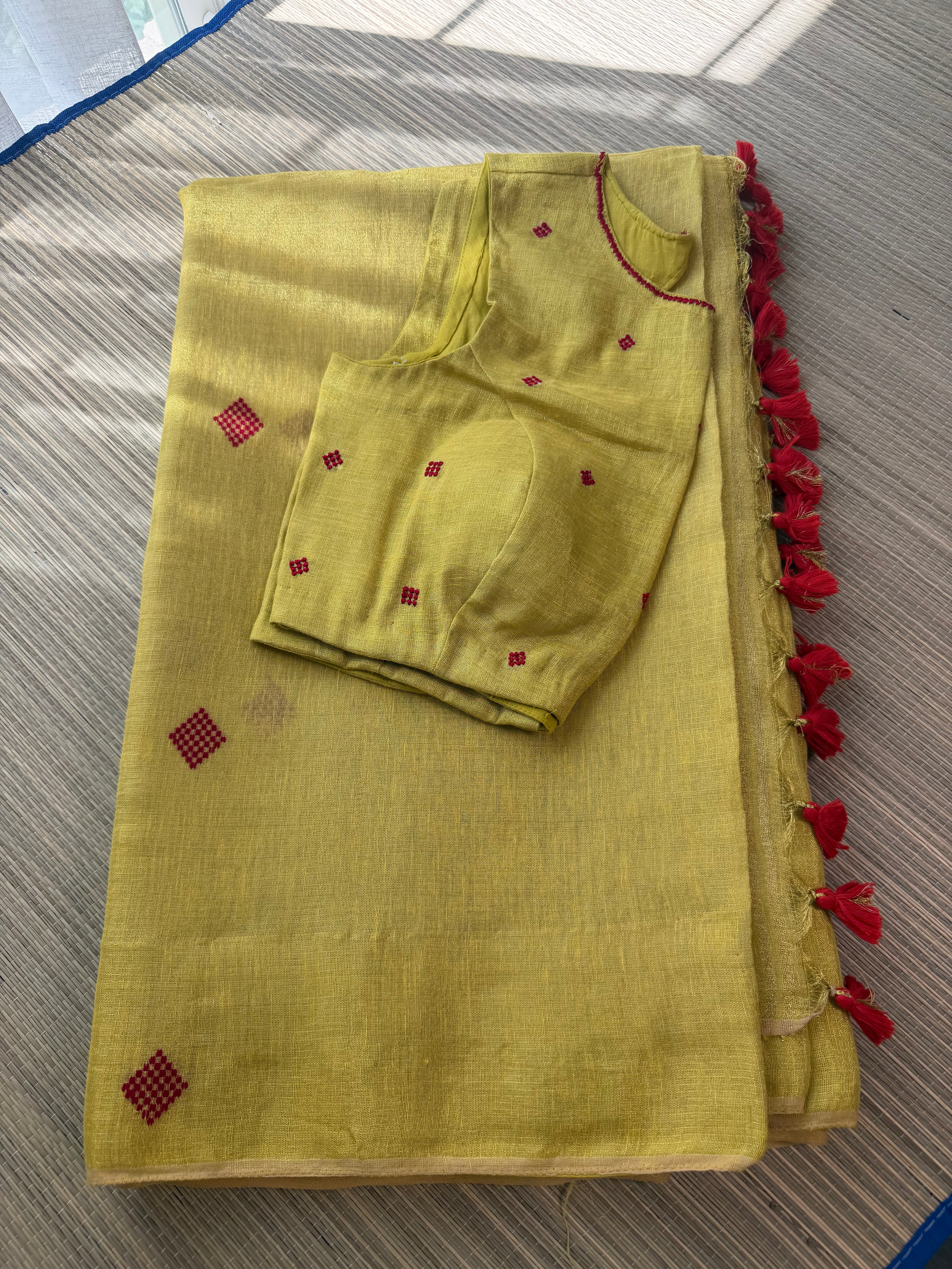 Tissue Jamdani Saree with Allover Motifs- Yellow
