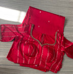 Red Benaras Silk Saree with Sparrow Motifs & Designer Blouse