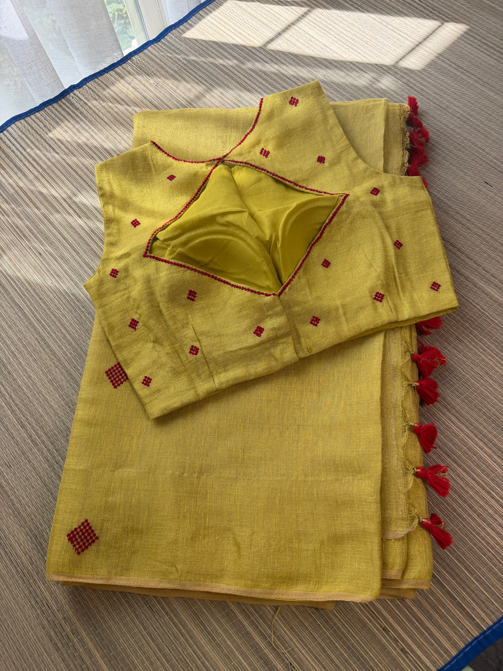 Tissue Jamdani Saree with Allover Motifs- Yellow