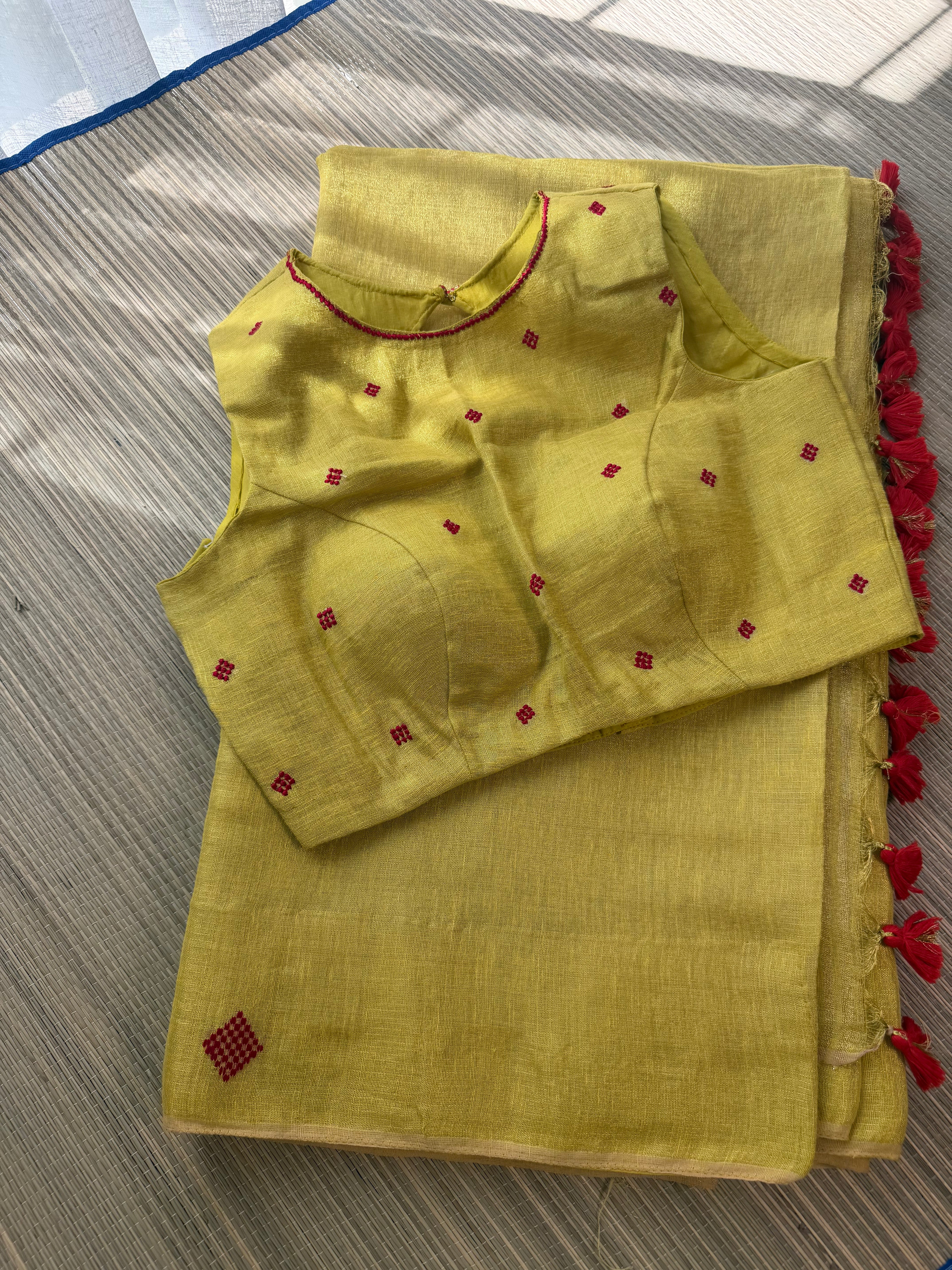 Tissue Jamdani Saree with Allover Motifs- Yellow
