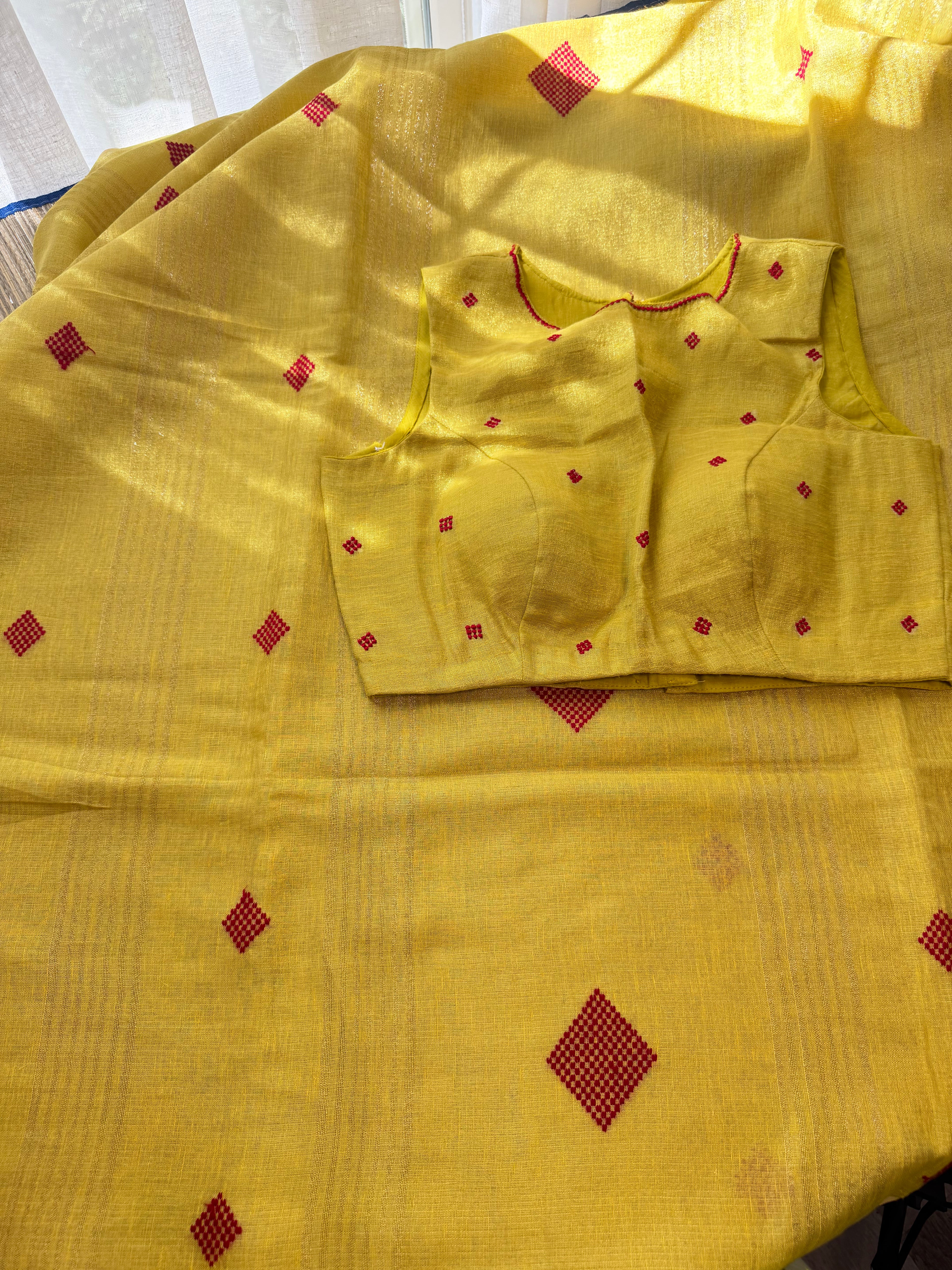 Tissue Jamdani Saree with Allover Motifs- Yellow