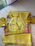 Kota Saree with printed sleeve Blouse -  Green