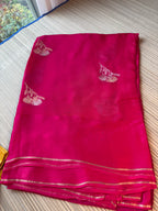 Kota Saree with printed sleeveless Blouse - Pink/Yellow